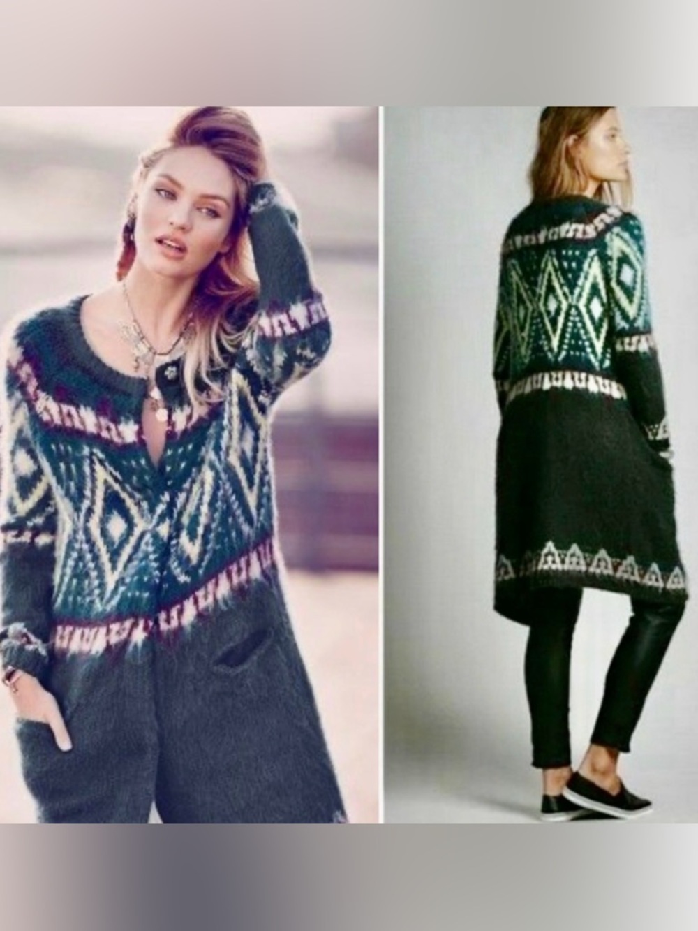 Free People Frosted Fair Isle Knit Long Cardigan Sweater